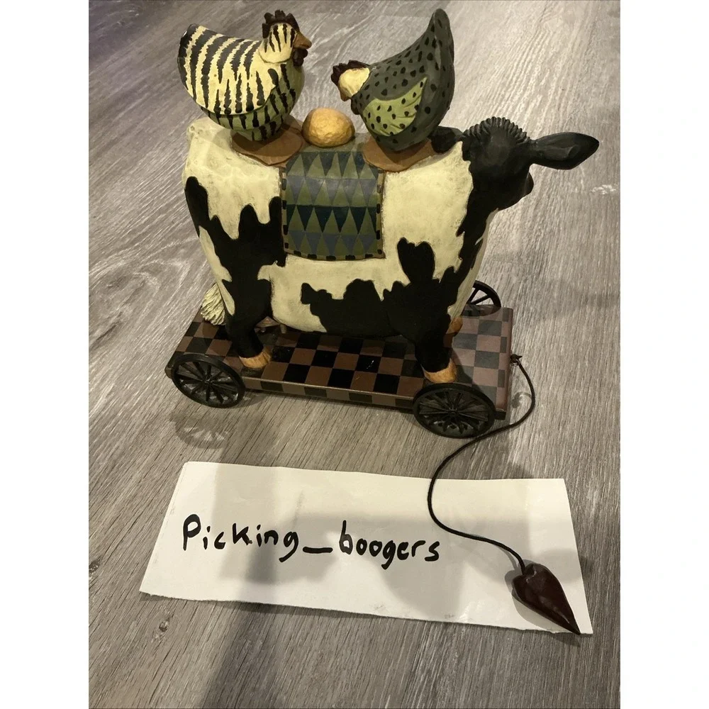 Williraye Studio WW1427 Cow Pull Toy w/Chickens & Golden Egg Decor